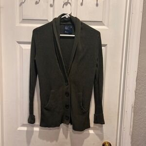 American Eagle Outfitters Womens Olive Green Waffle Knit Shawl Cardigan Large